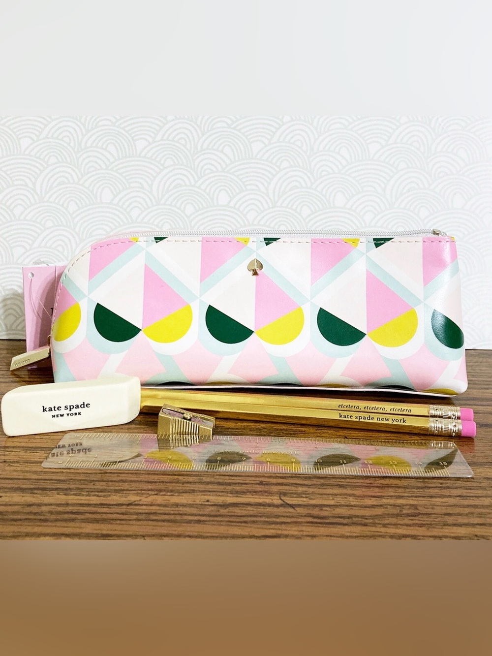 Kate Spade Pencil Pouch Geo Spade Cosmetic Case Travel Colorful